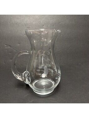 VTG Princess House HERITAGE Floral Etched Ice Lip 6.5” Pitcher